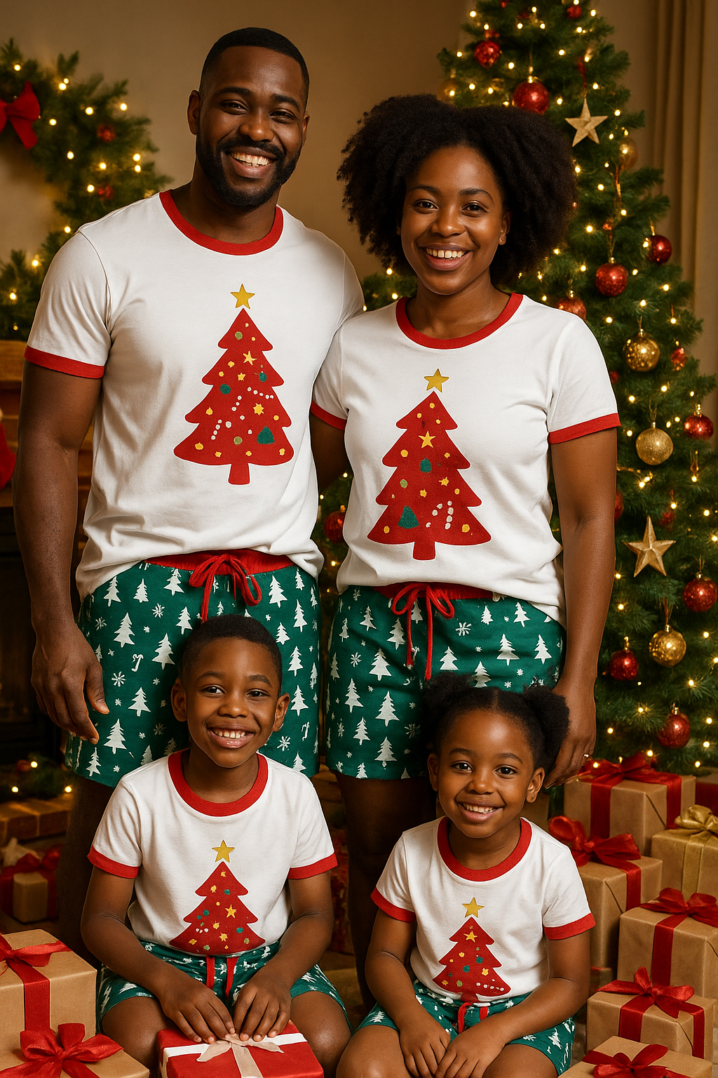 Adire Christmas Pyjamas Set – Shorts & White Cotton Top