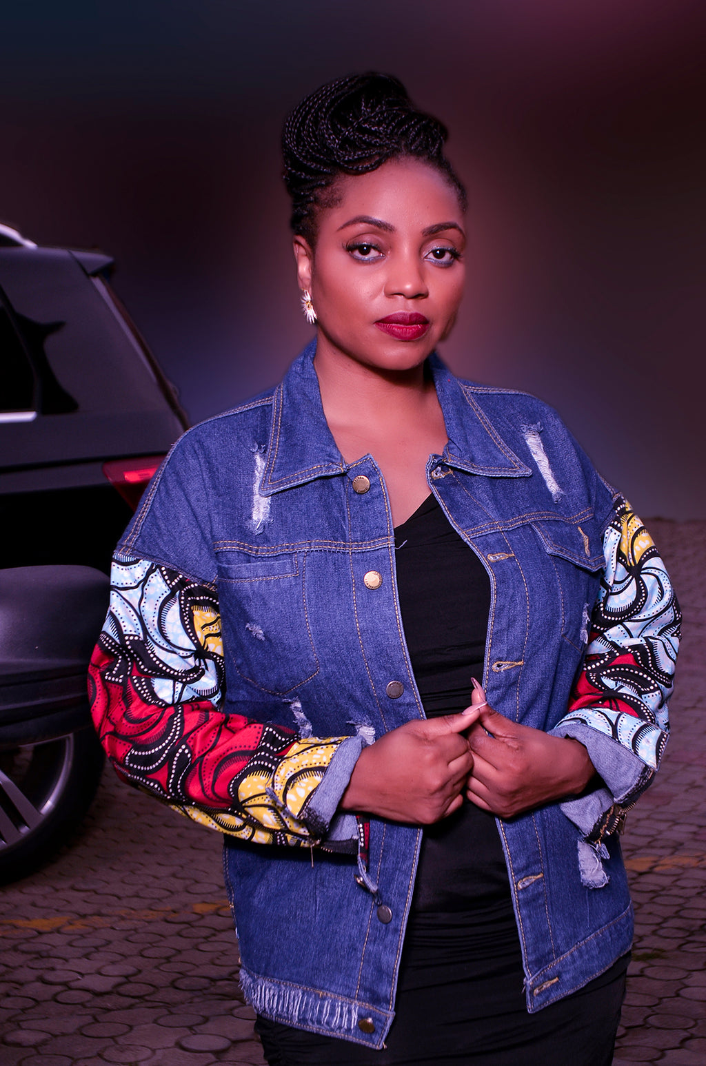 RENI Denim & Ankara Statement Jacket
