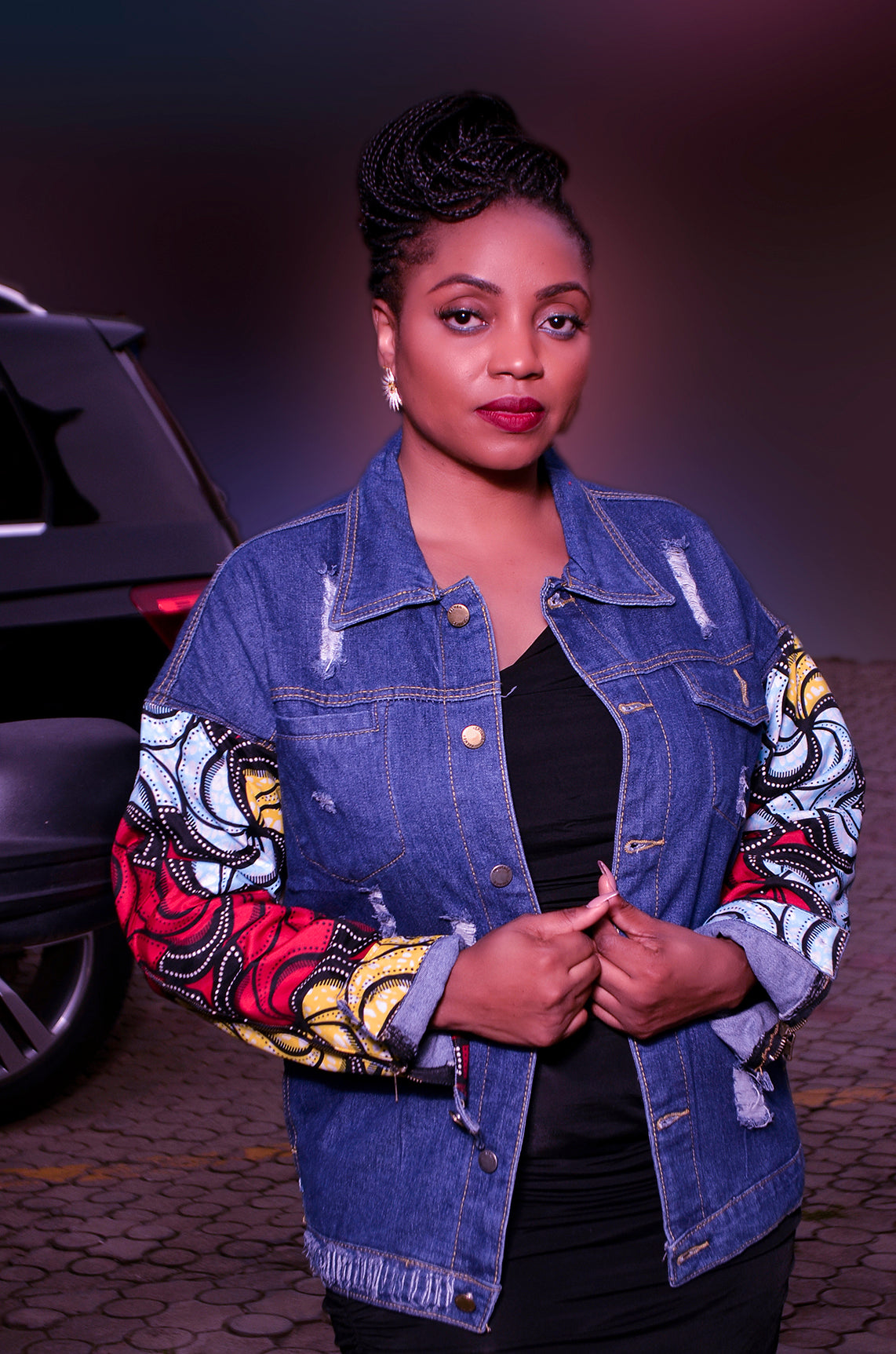 RENI Denim & Ankara Statement Jacket