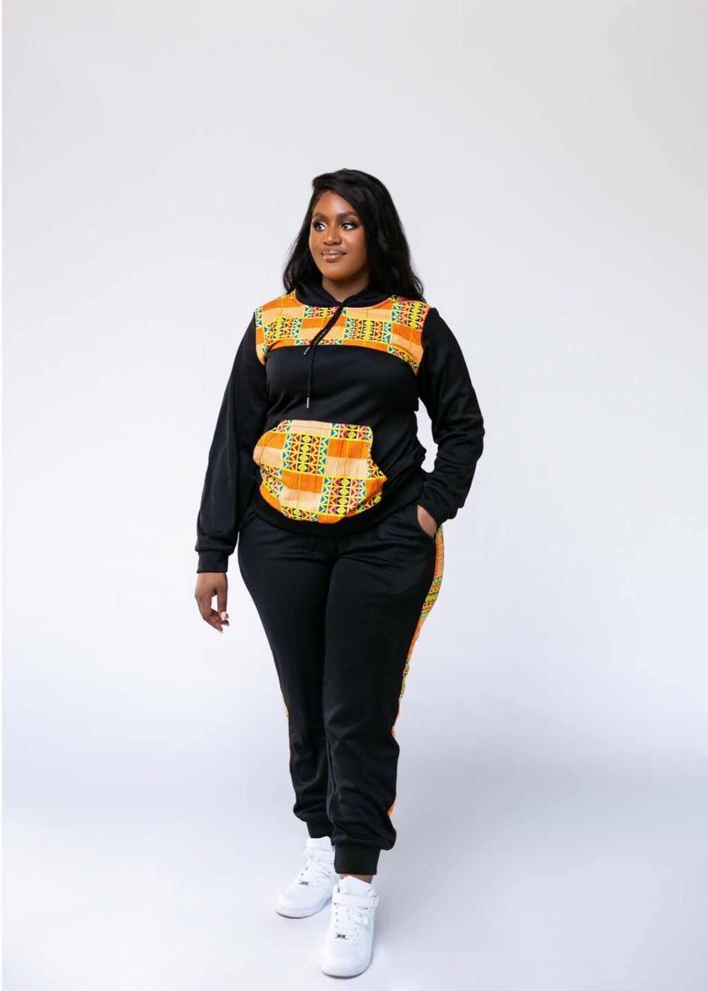 Black Ankara Unisex Tracksuit Set