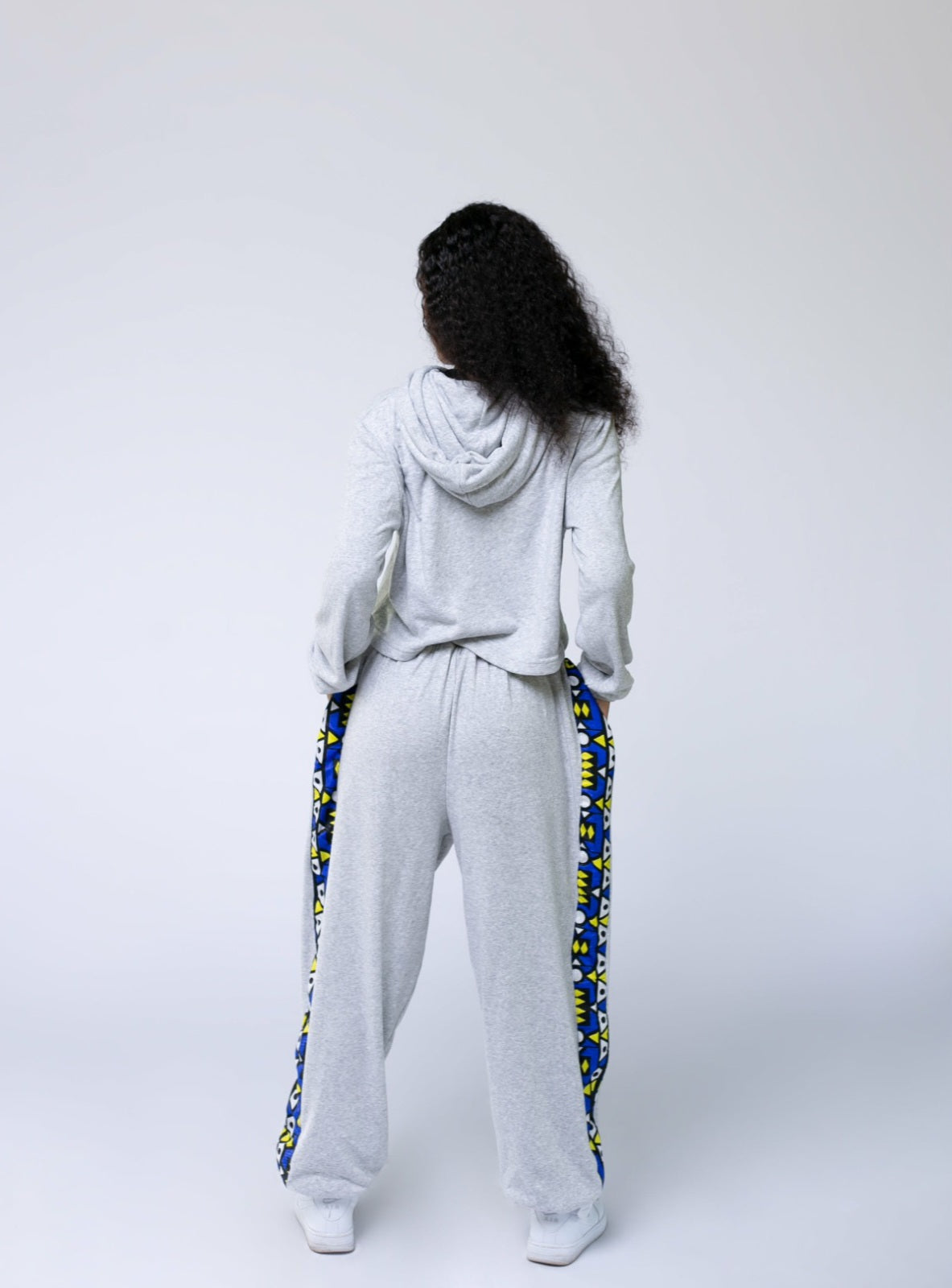 Grey Crop Hoodie &amp; Joggers Set with Ankara Details – Afrocentric Loungewear