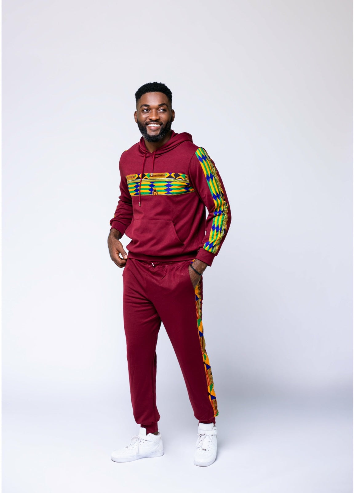 Burgundy Ankara Unisex Tracksuit Set