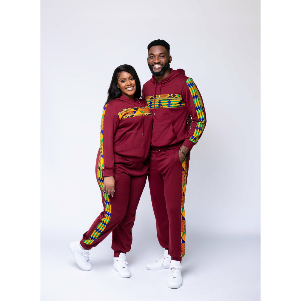 Burgundy Ankara Unisex Tracksuit Set