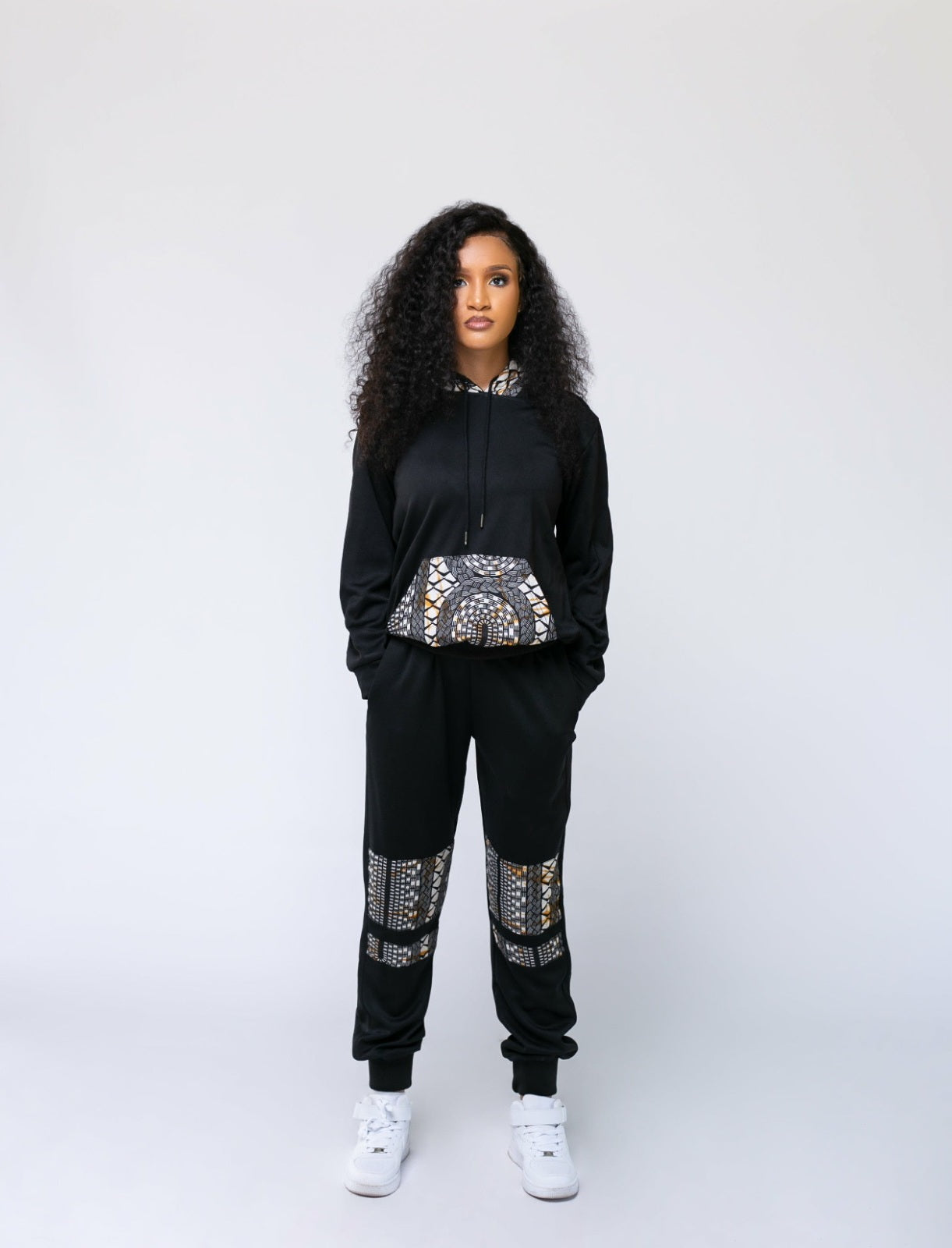 Black Ankara Unisex Tracksuit Set