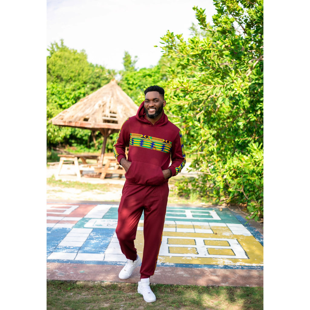 Burgundy Ankara Unisex Tracksuit Set