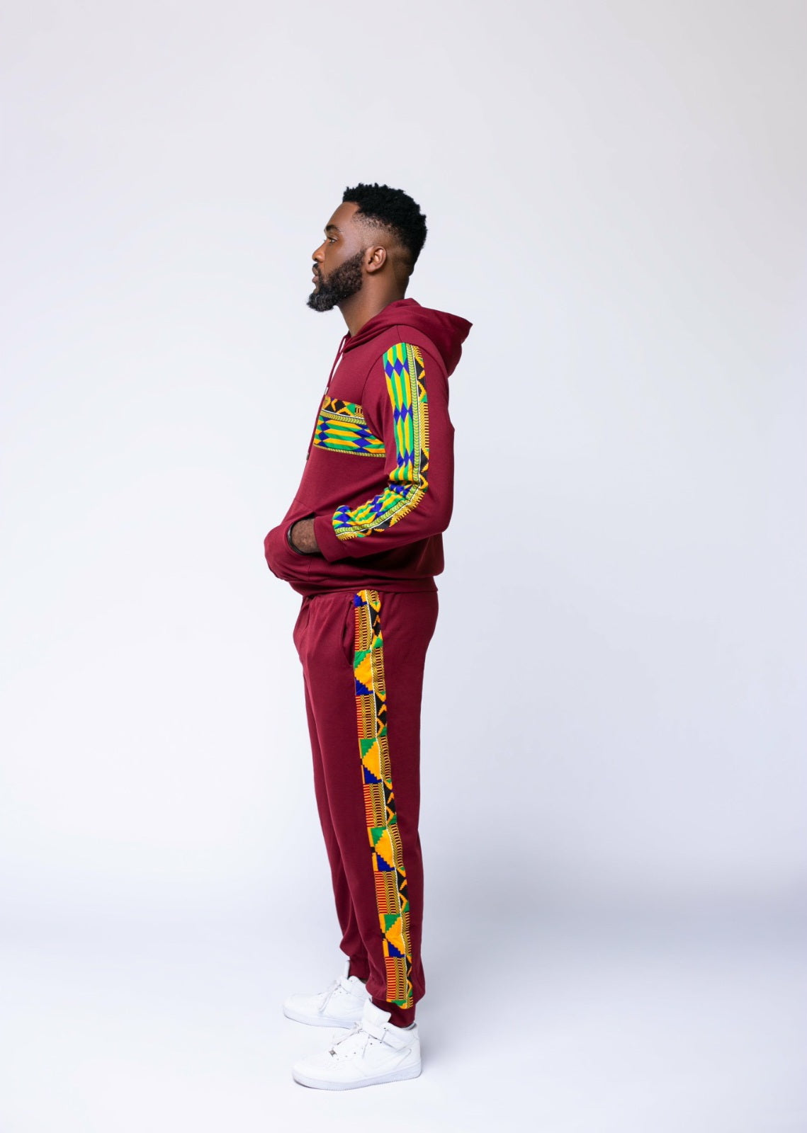 Burgundy Ankara Unisex Tracksuit Set