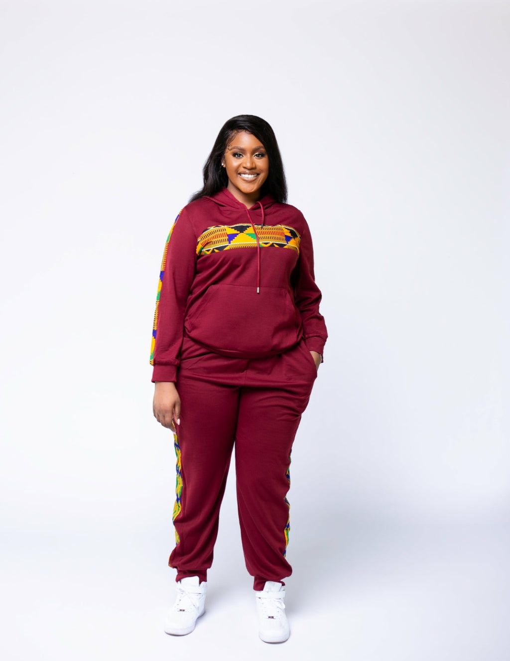 Burgundy Ankara Unisex Tracksuit Set