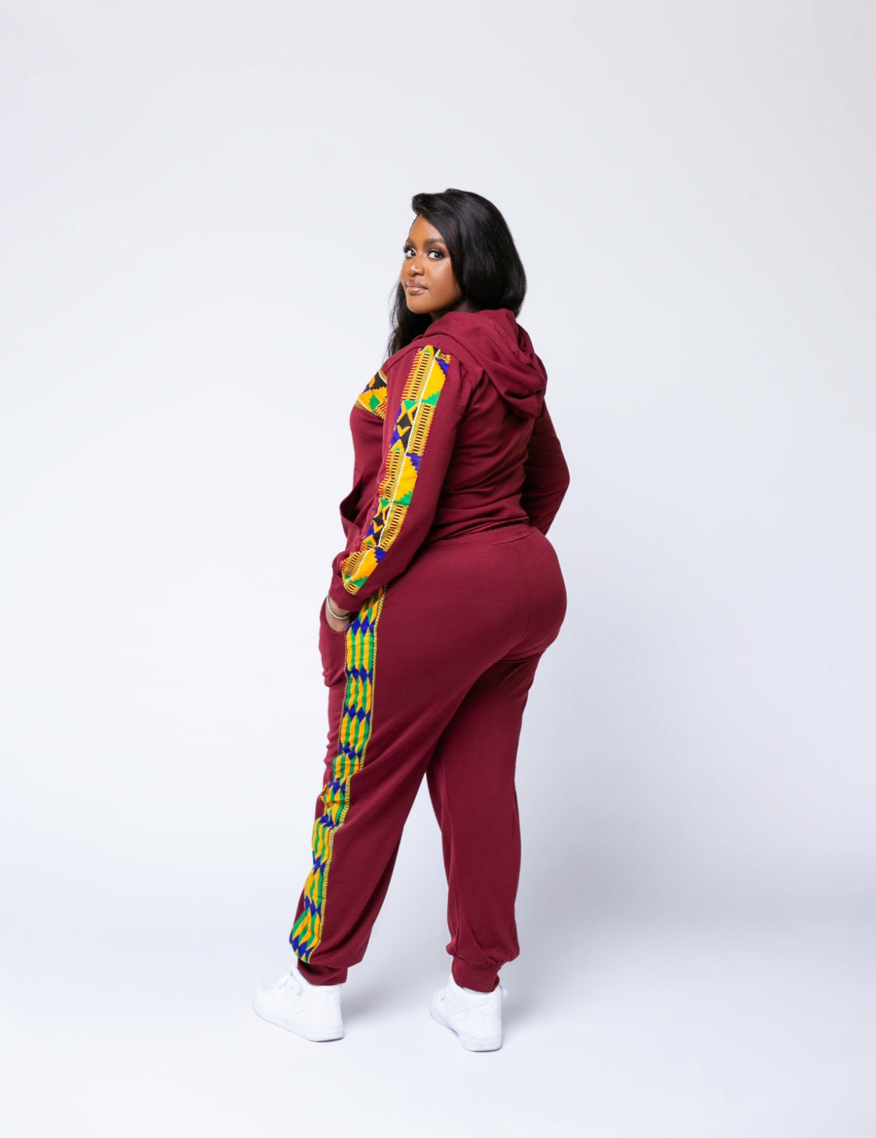 Burgundy Ankara Unisex Tracksuit Set