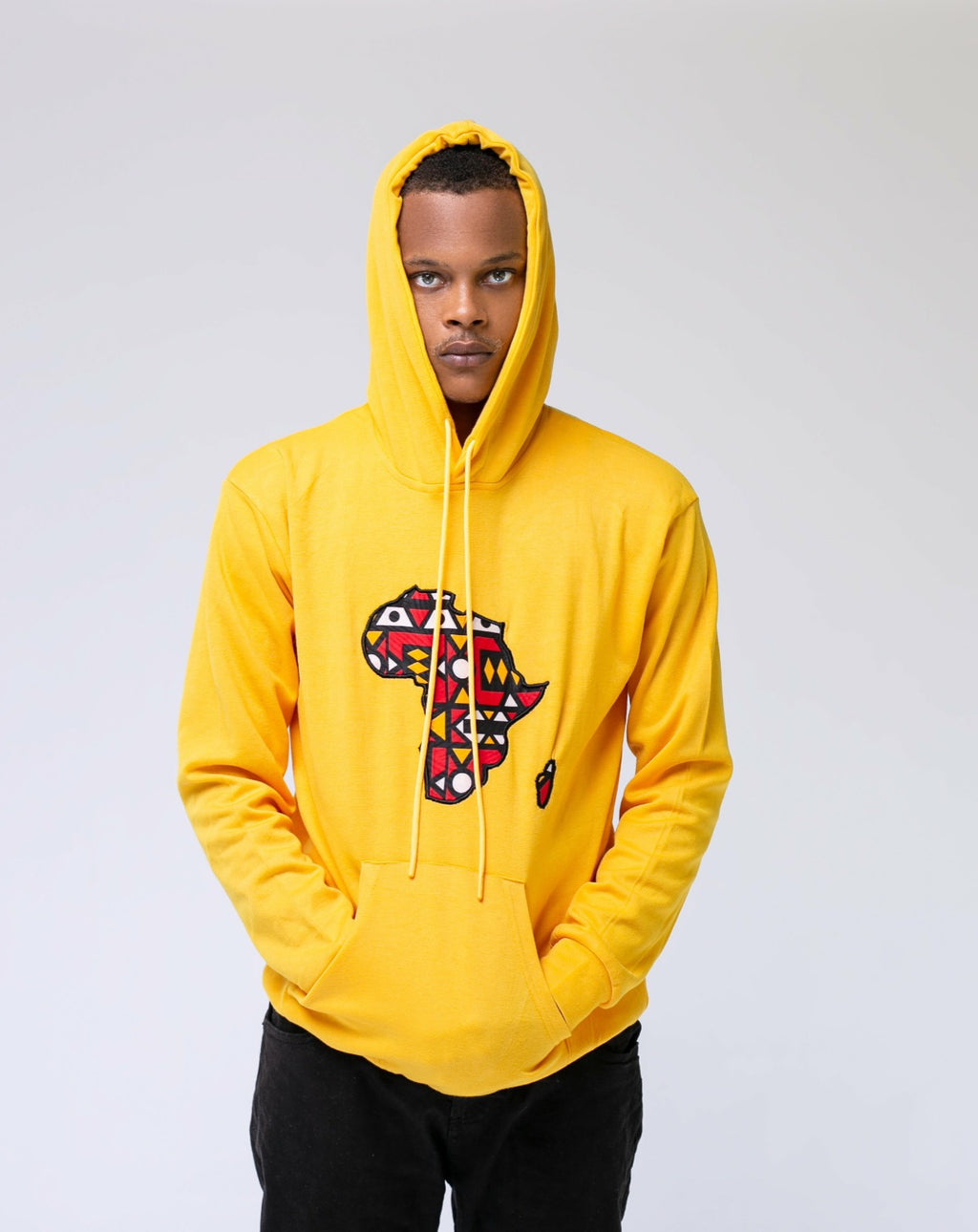 Yellow Hoodie with Ankara African Map – Afrocentric Streetwear