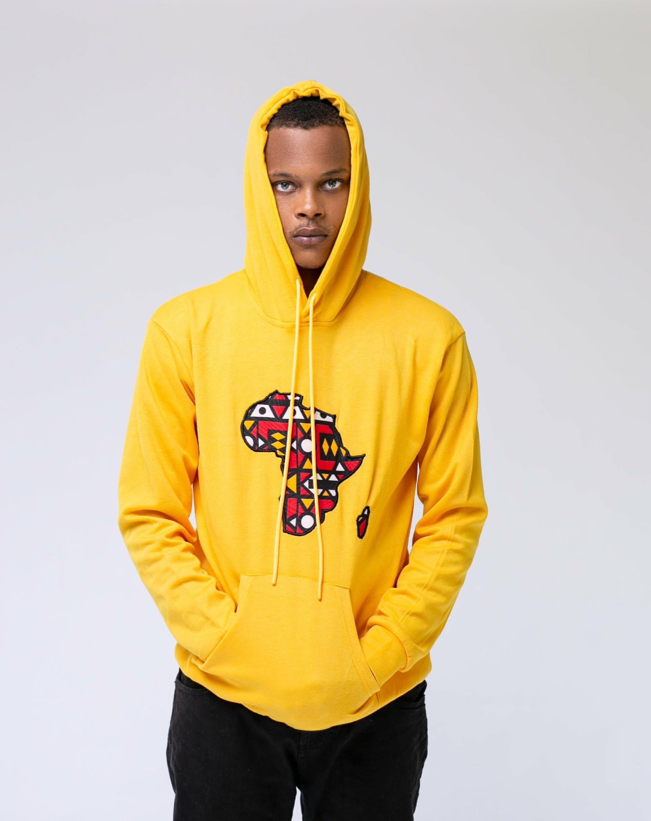 Yellow Hoodie with Ankara African Map – Afrocentric Streetwear