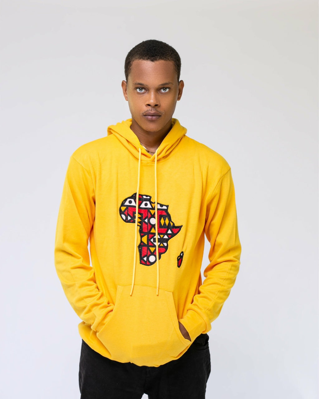 Yellow Hoodie with Ankara African Map – Afrocentric Streetwear