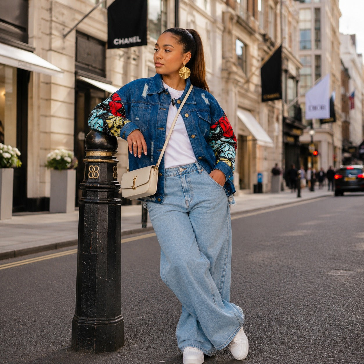RENI Denim & Ankara Statement Jacket