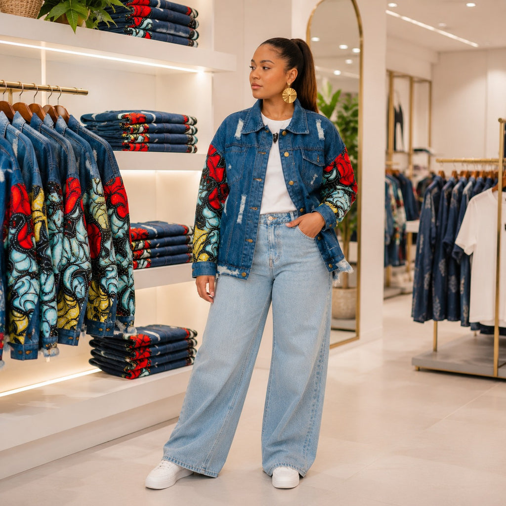 RENI Denim & Ankara Statement Jacket